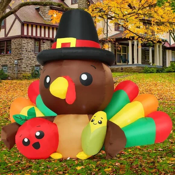6.3 FT LED Inflatable Turkey with Tomato & Corn – Perfect Thanksgiving Decor - Picture 3 of 6